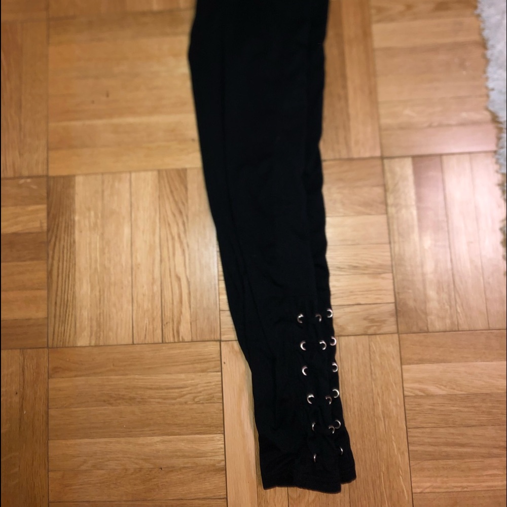 Partial lace up leggings.